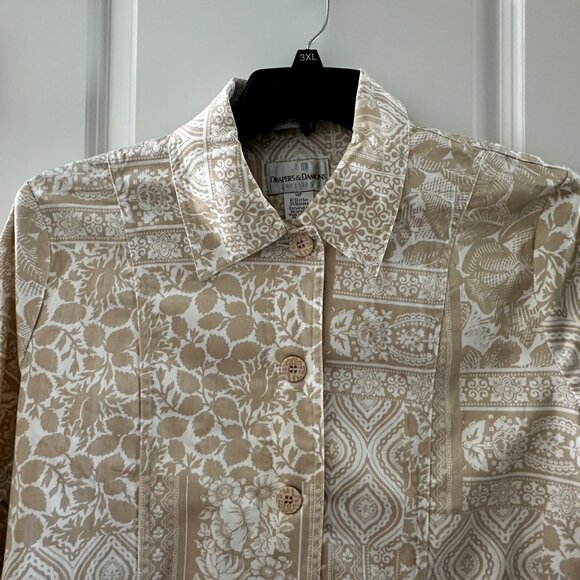 Drapers & Damons Womens Petites Beige Floral Print Jacket 3/4 Sleeve Button-Up 1 - Picture 6 of 12